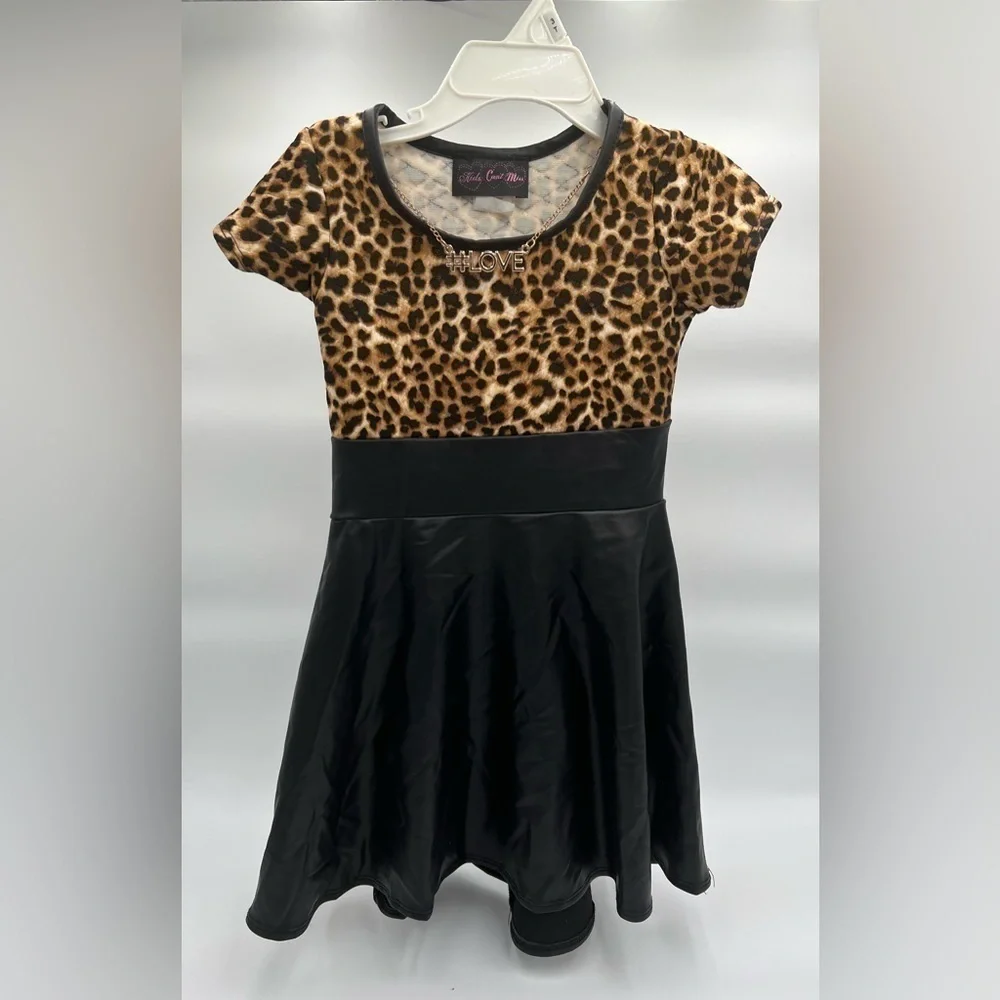 Kids Can't Miss Leopard Print Top With Black Skirt Toddler Dress